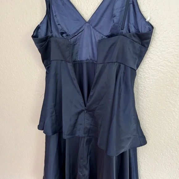 NWOT Going with Elegance Navy Blue Satin Tiered Maxi Dress - Picture 6 of 8